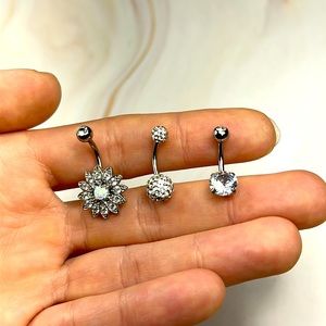 3 Pcs 14G Short Belly Barbell Navel Rings CZ Curved Belly Rings Piercing Set